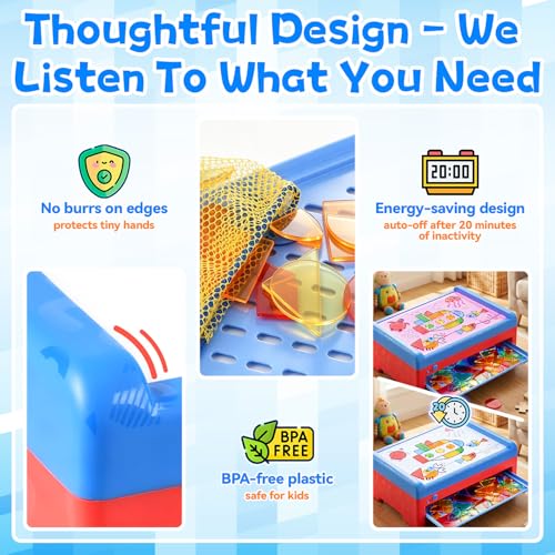 PLAY Light Box for Kids, LED Light Table with 6 Translucent Puzzle Films and 50 Shapes, Adjustable Colors and Brightness, Sensory Toy for Painting, Sketching, Drawing and Early Development