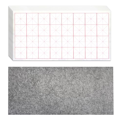 Corciosy Chinese Calligraphy Xuan Paper, 13 x 25.2In, 50 Sheets/Pack | Rice Paper with Grids, For Students, Beginners Practice, Includes Drawing Felt Mat Grey, 7.5cm/Grid - size: 7.5cm