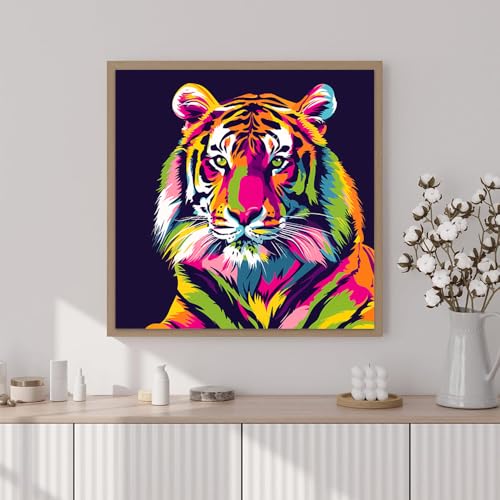 Artunion Framed Paint by Numbers Kit for Adults Beginners & Kids Ages 8-12,Colorful Tiger Paint by Number with Frame, Animals Paint by Numbers Kit on Canvas 10 * 10 Inch Without Easel - color: ZXT-266-F
