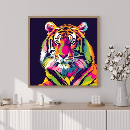 Artunion Framed Paint by Numbers Kit for Adults Beginners & Kids Ages 8-12,Colorful Tiger Paint by Number with Frame, Animals Paint by Numbers Kit on Canvas 10 * 10 Inch Without Easel - color: ZXT-266-F