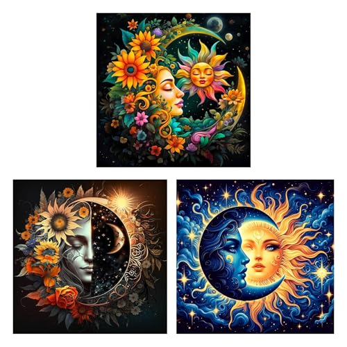 Axquilon 3 Packs Sun and Moon Paint by Numbers Kit for Adults 12x12in - color: 3 Pack Sun Moon