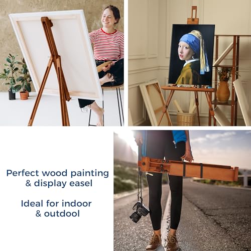 VISWIN Portable Easel for Painting with Bag, Tilting Flat & Adjustable Beech Wood Art Easel Stand, Holds Canvas up to 44", Tripod Field Easel for Adults, Artists, Beginners - Walnut Brown - color: Walnut Brown