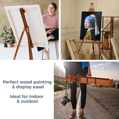 VISWIN Portable Easel for Painting with Bag, Tilting Flat & Adjustable Beech Wood Art Easel Stand, Holds Canvas up to 44", Tripod Field Easel for Adults, Artists, Beginners - Walnut Brown - color: Walnut Brown