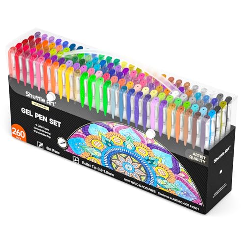 Shuttle Art 260 Pack Gel Pens Set, 130 Colors with 130 Refills for Adults Coloring Books Drawing Crafts Scrapbooking Journaling