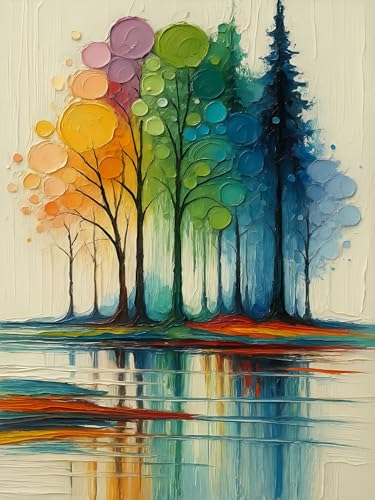 DOTSTART Paint by Numbers Kit for Adults,Rainbow Trees Paint by Number Kits | Paint on Canvas,Lake Painting by Numbers Easy Oil Painting,for Home Wall Decor 11.8X15.7 inches - color: PB171-1