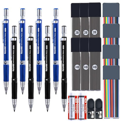 MyLifeUNIT 22 Pcs 2.0 mm Mechanical Pencils Set, 8 Pcs Lead Pencils with 10 Case Lead Refills 2B, HB Black & Colors, 2 Pcs Erasers and 2 Pcs Sharpeners for Drawing, Sketching and Drafting - color: Multicolor