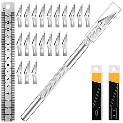 DIYSELF Exacto Knife Set with 20#11 Blades, Aluminum Handle, 6-Inch Ruler | Exacto Knife Kit for DIY, Art & Model Making, Hobby Knife Set for Crafters & Hobbyists, Aluminum Handle, Silver - color: Silver-20