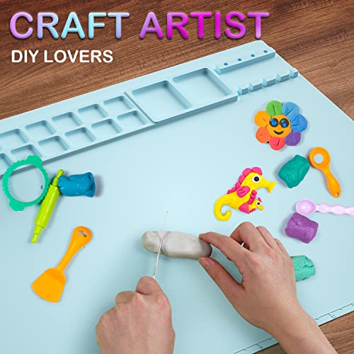 Silicone Craft Mat, 20"x16" Silicone Painting Mat with Cup, Nonstick Silicone Sheet for Resin Jewelry Casting, Creator Silicone Mat for Art, DIY, Drawing, Clay and Play Doh (Blue) - color: Blue
