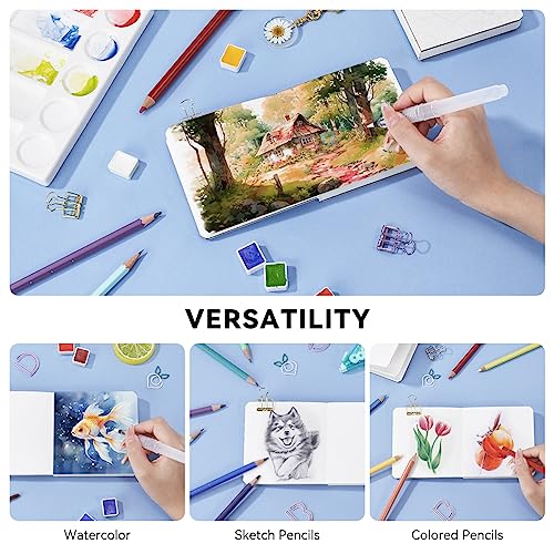 Lightwish 2 Pack Square Watercolor Journal, 100% Cotton Hot Press Watercolor Paper,140lb/300gsm Acid-Free,48 Sheets 3.94x3.94” Small Sketchbook for Adults, Students, and Kids - size: 3.94*3.94 Inches