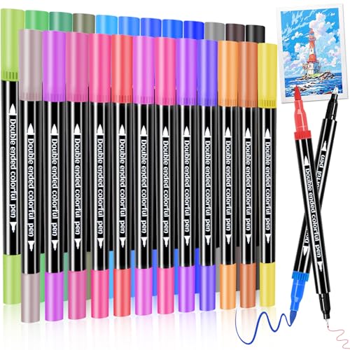 Dual Markers Brush Pens, Art Brush Coloring Markers for Adult Coloring Books, 24Colors Pens for Teens, Double Tip Colored Pen for Journaling Note taking Planner Lettering Calligraphy Drawing - color: 24 colors