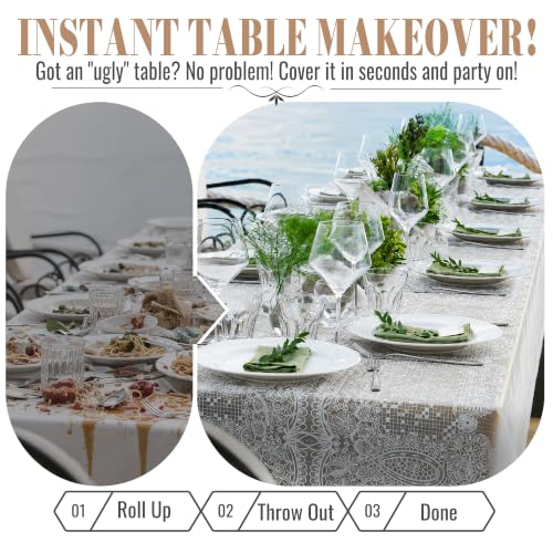 Plastic Table Cloth Disposable, 54In X 300Ft Lace Table Cover Roll | Plastic Table Cloth Roll, Thicker Plastic Table Cloth Disposable for Banquet, Catering Team, Display Table（LaceHeavy） - color: Laceheavy, size: 54" x 3600" (Rectangular)