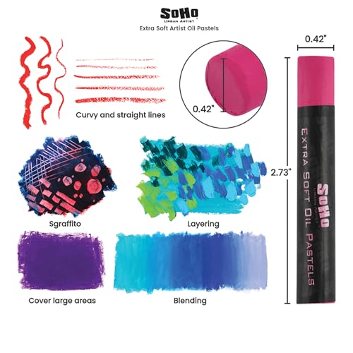 Soho Urban Artist Oil Pastels Set of 72 - Extra Soft, Blendable, Highly Pigmented and Vibrant, Ideal for Artists & Professionals - Suitable for Drawing, Sketching, Layering, and Scraping - size: 72 Count (Pack of 1)