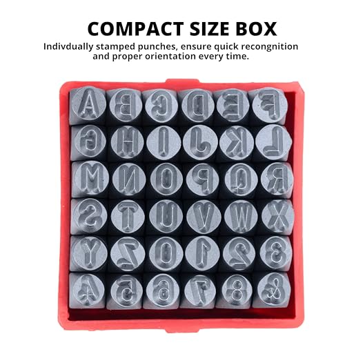 NEIKO 02632A Number and Letter Punch Set with Heat-Treated Steel Punches, Imprinting & Arts and Crafts, 5/32" (4 MM) Shaft, 36 Pc Stamp Set, Uppercase Letter & Number Punch Set (A-Z / 0-8 / "&") - size: 4mm - 5/32"