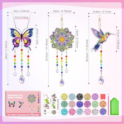 Arts and Crafts for Kids Ages 8-12, Diamond Art Kits for Kids Birthday Gifts for 5 6 7 8 9 10 11 Year Old Girls Diamond Painting Kits for Adults Teen, Gem Art Suncatcher Wind Chime for Home Garden
