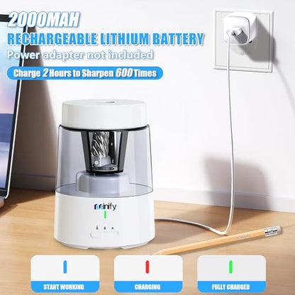 Electric Pencil Sharpener for Classroom, Auto-Stop, 3 Modes | Fast Sharpen in 3s, Rechargeable, Heavy Duty Blade, Suitable for No.2(6-8mm) Pencils, School/Home/Office - color: White