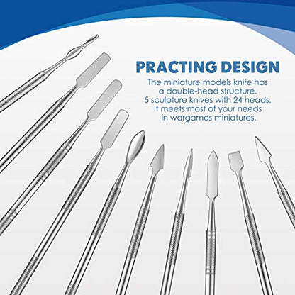 Honoson 5 Pcs Miniature Sculpting Tools, Double-Ended Steel Modeling | 10 Varied Heads for Detailing Plastic Resin Metal Models, work with epoxy clay, Tabletop War Game Mini Sculpting Tools