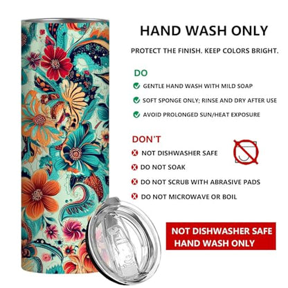 Firmiso 20 oz Tumbler｜Skinny Insulated Travel Mug｜Paisley Floral Stainless Steel Cup with Lid and Telescopic Straw｜Boho Botanical Drinkware｜Elegant Gifts Idea for Women - color: Paisley Floral