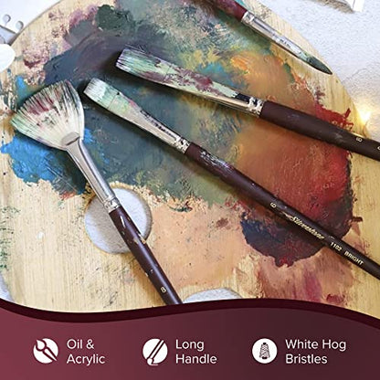 Silver Brush 1104-1 Silverstone Excellent Long Handle Hog Bristle Brush, Fan, Size 1 | Stiff Flagged Hog Bristle, Superb Paint Absorbency, Lightly Textured Strokes, Smoothing, Blending, Lifting, Softening Colors - size: Size 1