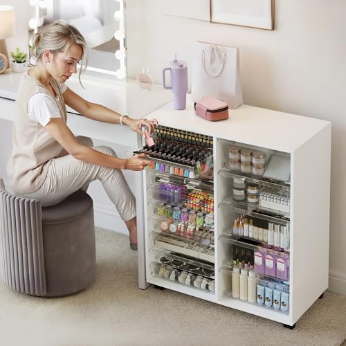 WOPITUES Mobile Storage Cabinet with 15 Clear Drawers, Modern White - color: White, size: 10M+5L