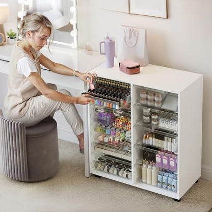 WOPITUES Mobile Storage Cabinet with 15 Clear Drawers, Modern White - color: White, size: 10M+5L