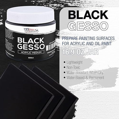 U.S. Art Supply Black Gesso Primer - 16.9oz (500ml) for Oil & Acrylic Paint - Superior Coverage, Canvas Prep, Mixable White Gesso Paint Artists - color: Black
