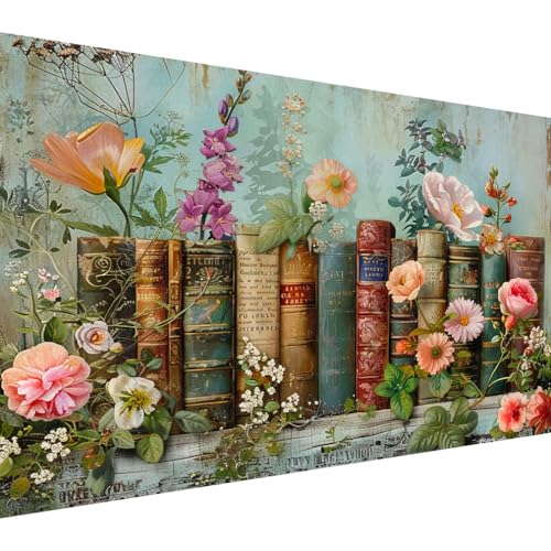 Large Diamond Art Kits for Adults,Book Diamond Art Painting Kits for Adults | Book flowers Stress Relief Full Round Drills 5D Heartfelt DIY Gift Gem Crafts Kits Wall Decor HD Canvas 15.7x27.6in 40x70cm - color: Books and Flowers