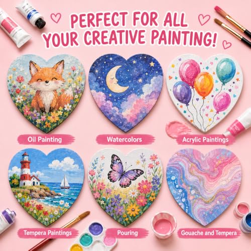 Small Canvases Boards 15 Pack Heart Shape 3 Inch Paintable Fridge Magnets | 15 Pack paintable heart canvases with magnetic backing for classroom crafts, party activities, fridge art, and handmade gifts - style: Heart-15 pcs