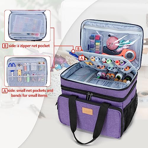 LUXJA Large Sewing Organizer with Many Compartments, Purple | 2 Layers Sewing Storage Bag with Varisized Pockets for Needles, Threads, Scissors and Crafting Supplies (Bag Only) - color: Purple