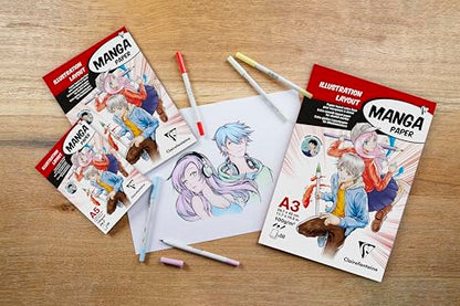 Clairefontaine Manga Layout Paper for Colouring Glued Pad, 100 g, A4, 50 Sheets - size: A4