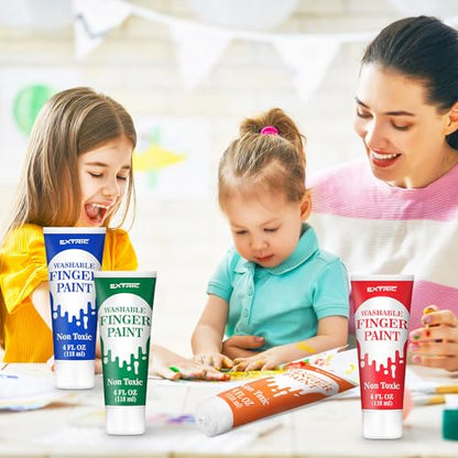 EXTRIC Finger Paint for Toddlers 1-3 Washable 8 PK, 4 OZ Tempera Paints | Includes: 8 Colors of 4 oz Finer Paints, Features: Non-Toxic, Washable, Use: At Home and School Crafts, Ages: Toddler, Kids - size: 4 Fl Oz (Pack of 8)