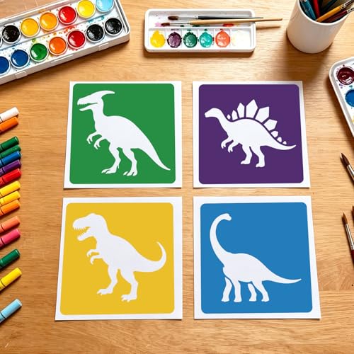 CUTHOLLOW 25PCS Dinosaurs and Volcanoes Painting Shape Stencils Sets - 8 Inch Reusable&Washable Drawing Template, Different Primary Themed Sidewalk Chalk Art Stencils Kit for Craft Room Wall Paper - style: Dinosaurs And Volcanoes