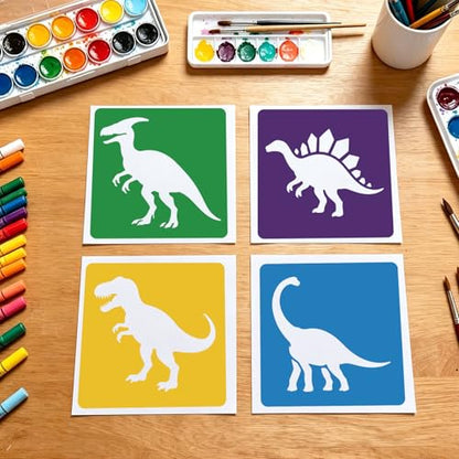 CUTHOLLOW 25PCS Dinosaurs and Volcanoes Painting Shape Stencils Sets - 8 Inch Reusable&Washable Drawing Template, Different Primary Themed Sidewalk Chalk Art Stencils Kit for Craft Room Wall Paper - style: Dinosaurs And Volcanoes