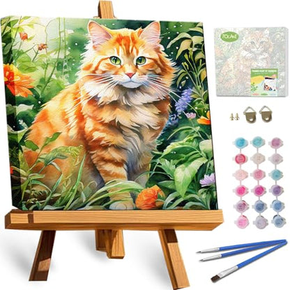 TOCARE Framed Paint by Numbers Kit for Adults Beginners,12x12inch Orange Cat Paint by Number with Frame,Easy Cat Paint by Numbers Framed Canvas (Without Easel) - color: TC-F-221