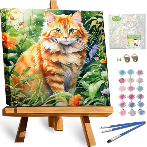 TOCARE Framed Paint by Numbers Kit for Adults Beginners,12x12inch Orange Cat Paint by Number with Frame,Easy Cat Paint by Numbers Framed Canvas (Without Easel) - color: TC-F-221