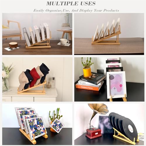 2 Pack Plate Stands for Display, 5-Tier Wooden Plate Rack Organizer | Plate Holder, Tabletop Display Stand for Book, Art Print, Photo, Puzzle, Magazine, Platter and Craft Show Vendor Booths - size: L-2 Pack