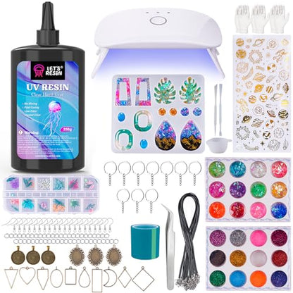 LET'S RESIN 250g UV Resin Jewelry Making Kit, 153Pcs Starter Kit with Light - size: 250g Jewelry Making Kit