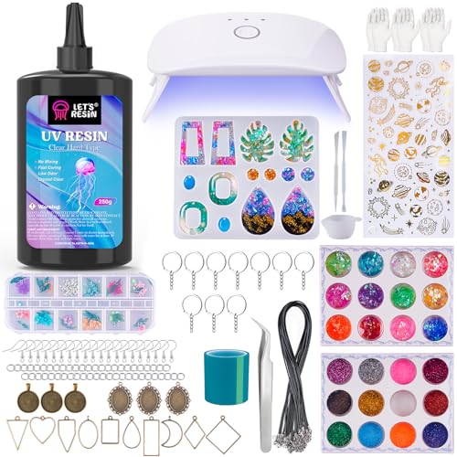 LET'S RESIN 250g UV Resin Jewelry Making Kit, 153Pcs Starter Kit with Light - size: 250g Jewelry Making Kit