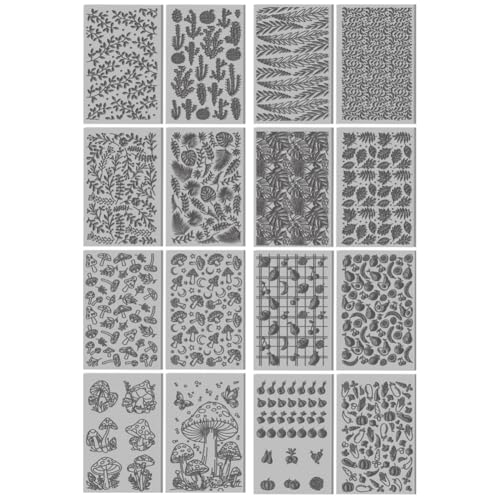 CHGCRAFT 16 Sheets Banana and Apple Clay Texture Mat Mushroom Pattern Polymer Clay Texture Sheets DIY Tools for Pottery Earring Jewelry Making Stamp Engraving Machines, 4x2.6inch - style: Fruits and Plants Series