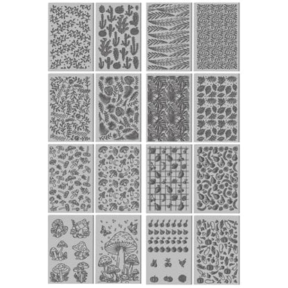 CHGCRAFT 16 Sheets Banana and Apple Clay Texture Mat Mushroom Pattern Polymer Clay Texture Sheets DIY Tools for Pottery Earring Jewelry Making Stamp Engraving Machines, 4x2.6inch - style: Fruits and Plants Series