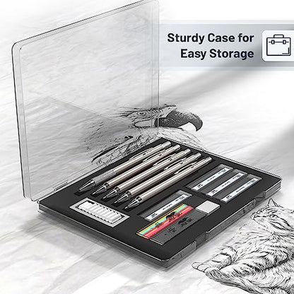 Mr. Pen- Metal Mechanical Pencil Set with Lead and Eraser Refills, 5 Sizes | 0.3, 0.5, 0.7, 0.9, 2mm, Drafting, Sketching, Architecture, Drawing Mechanical Pencils, Metal Mechanical Pencils