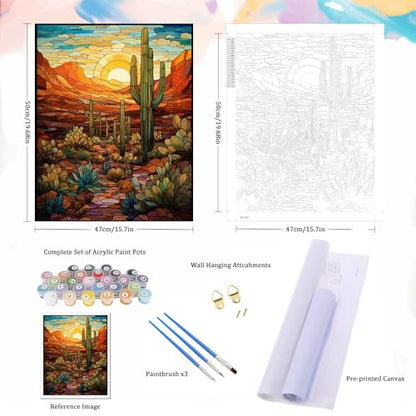 Natuyalo Paint by Numbers Kit for Adults - Cactus DIY Adult Paint by Number Kits Wilderness Landscape Acrylic Canvas Painting for Adults Beginners Kids Art Crafts Without Frame, 16x20 Inch - color: ART-06