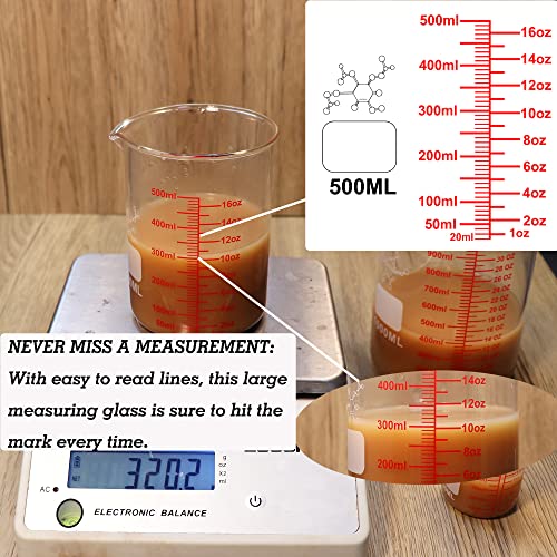 High Borosilicate Glass Measuring Cup Set-V-Shaped Spout,Includes 60ml(2OZ), 120ml(4OZ), 250ml(8OZ), 500ml(16OZ), and 1000ml (32OZ) for Kitchen or Restaurant, Easy to Read - size: 60ml/120ml/250ml/500ml/1000ml Measuring Cup Set