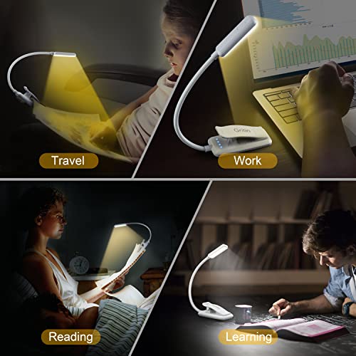 Gritin 9 LED Rechargeable Book Light for Reading in Bed | Eye Caring 3 Color Temps,Stepless Dimming Brightness,80 Hrs Runtime Small Lightweight Clip On Book Reading Light-‎White - color: ‎White