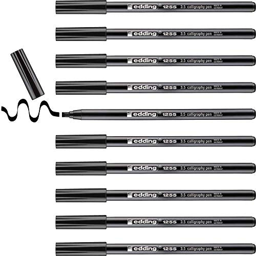 edding 1255 Calligraphy Pen - Black - Box of 10 - Calligraphy Nib 3.5 mm - Fibre Pen for Paper, Wood, Terracotta, Canvas - Hand Lettering, Bullet journals, Thank You Cards, Calligraphy Books - color: 06: 10 Pens - Black