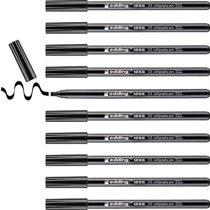 edding 1255 Calligraphy Pen - Black - Box of 10 - Calligraphy Nib 3.5 mm - Fibre Pen for Paper, Wood, Terracotta, Canvas - Hand Lettering, Bullet journals, Thank You Cards, Calligraphy Books - color: 06: 10 Pens - Black
