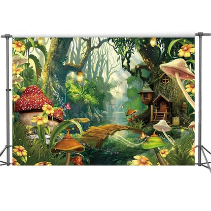Yeele 10x8ft Enchanted Forest Photo Backdrop Spring Mushroom Wonderland Fairy House Photography Background Girl Room Wall Decorations Birthday Baby Shower Banner Photo Props - size: 10x8ft