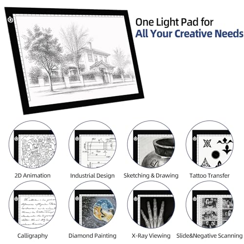 A4 Tracing Light Box, LED Board Adjustable Brightness Light Pad | Micro-USB powered, Light Table for Artists, Tattoo Drawing, Animation, Sketching, Stenciling & Diamond Art Painting