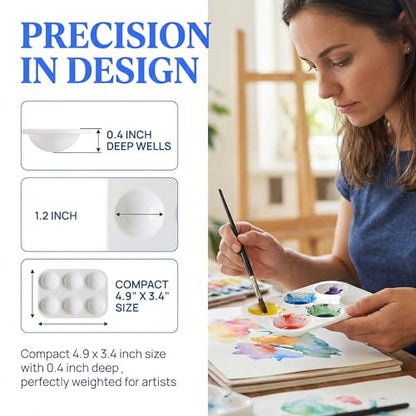 Cedilis 100 Pack White Art Paint Tray Palette, Rectangular Plastic Paint Tray for Kids, Adult, Student Watercolor Craft DIY Art Painting, 6 Wells, Easy to Clean