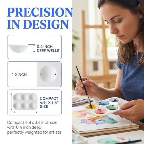 Cedilis 100 Pack White Art Paint Tray Palette, Rectangular Plastic Paint Tray for Kids, Adult, Student Watercolor Craft DIY Art Painting, 6 Wells, Easy to Clean
