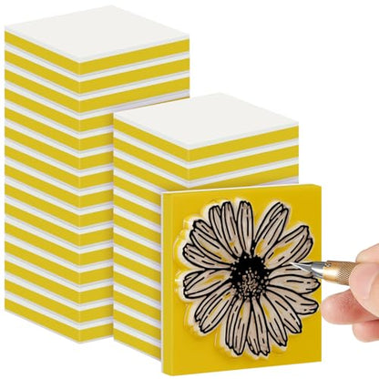 Frienda 24 Pcs 2" x 2" Rubber Carving Blocks Linoleum Blocks for Printmaking, Stamp Making, DIY Crafting, Scrapbook, Painting, Soft and Easy to Carve (White Yellow) - color: White Yellow